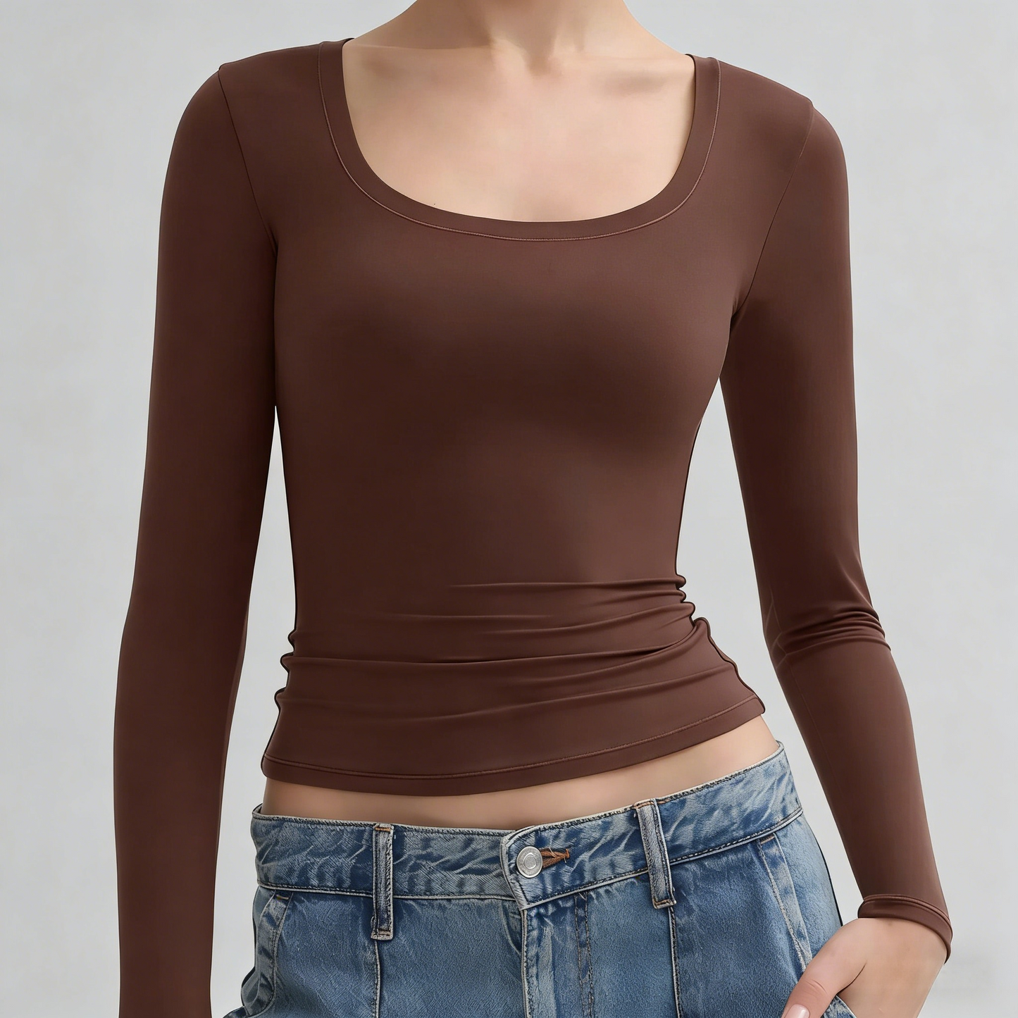 Minimalist Square Neck Long Sleeve Top