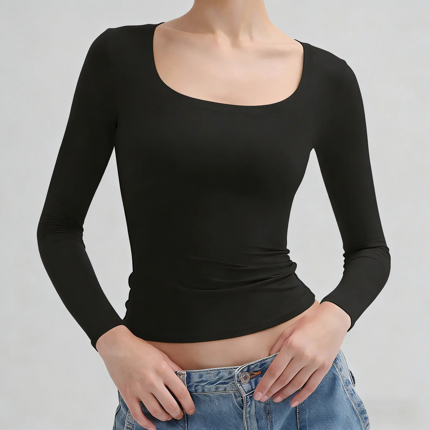 Minimalist Square Neck Long Sleeve Top