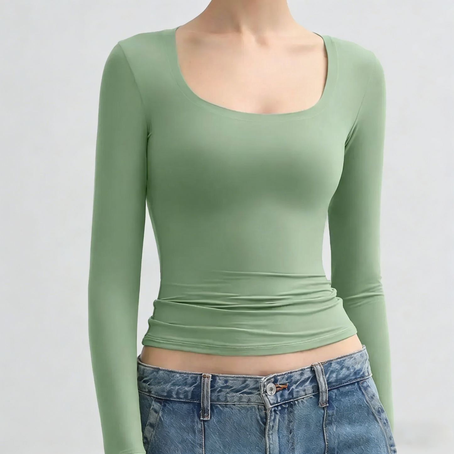 Minimalist Square Neck Long Sleeve Top
