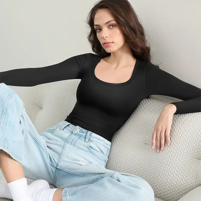 Minimalist Square Neck Long Sleeve Top