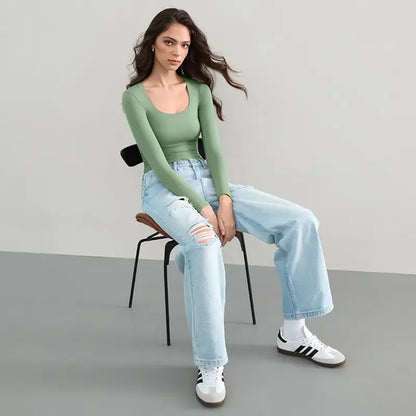 Minimalist Square Neck Long Sleeve Top