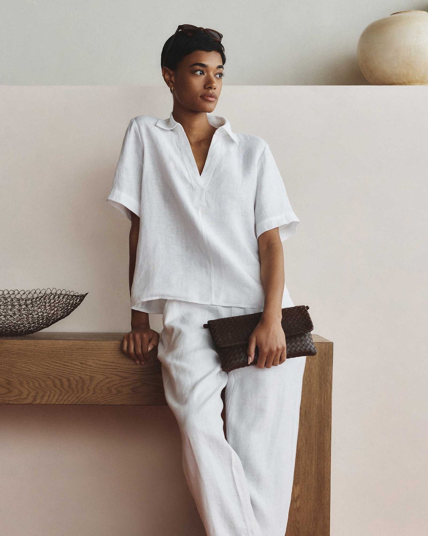 High-waisted loose linen pants