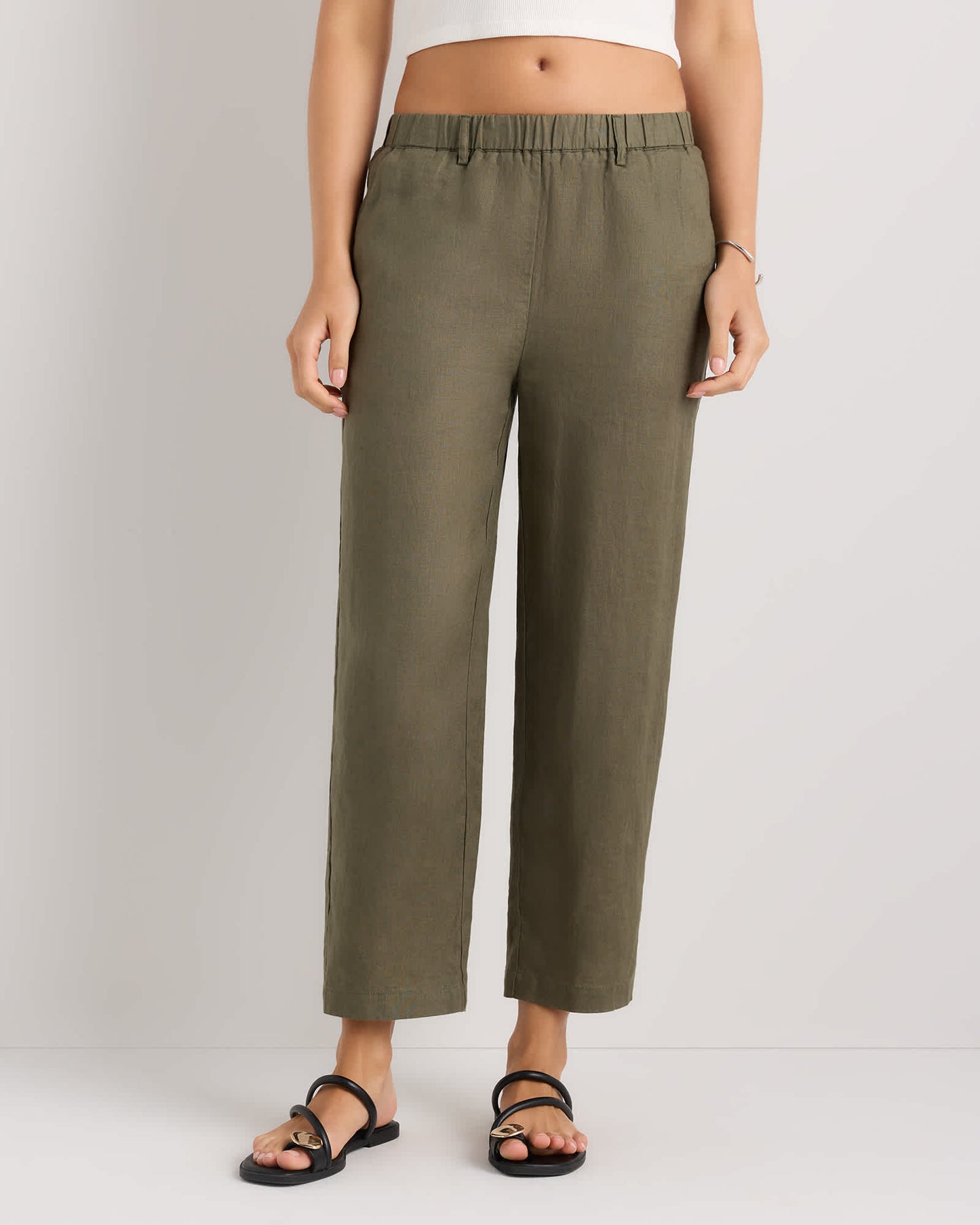 High-waisted loose linen pants