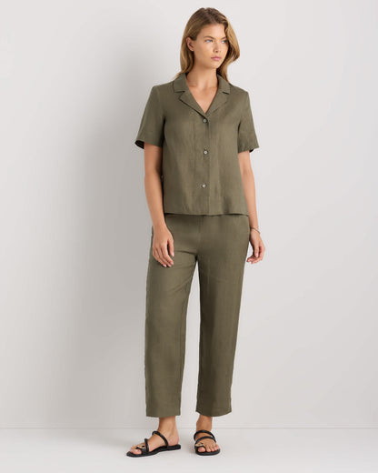 High-waisted loose linen pants