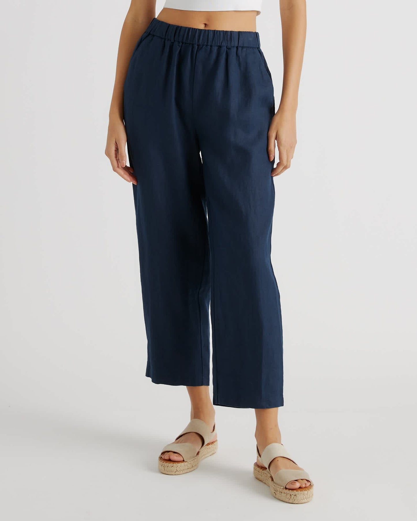 High-waisted loose linen pants