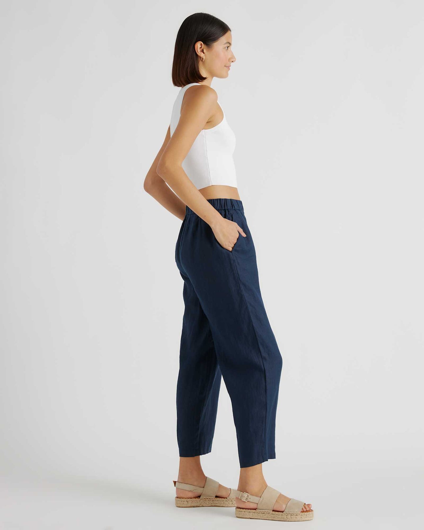 High-waisted loose linen pants