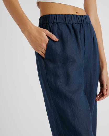 High-waisted loose linen pants