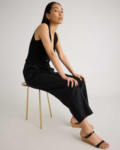 High-waisted loose linen pants