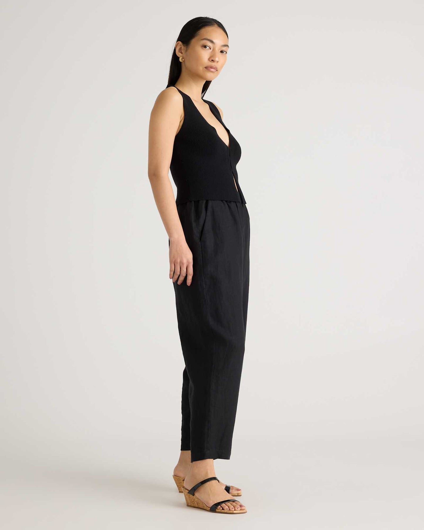 High-waisted loose linen pants