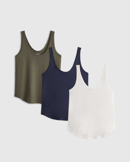 Cotton Modal Double Scoop Neck Tank 3 Pack Bundle